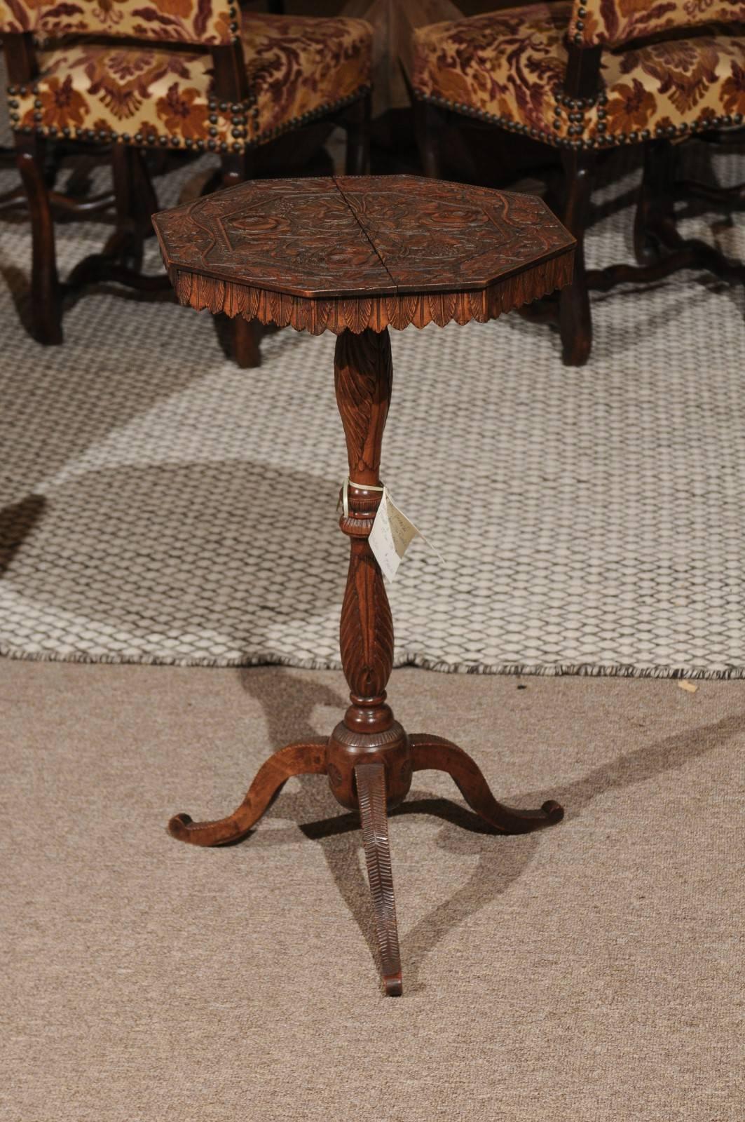 Mid-19th Century Carved Walnut Tripod Table from the Black Forest For Sale