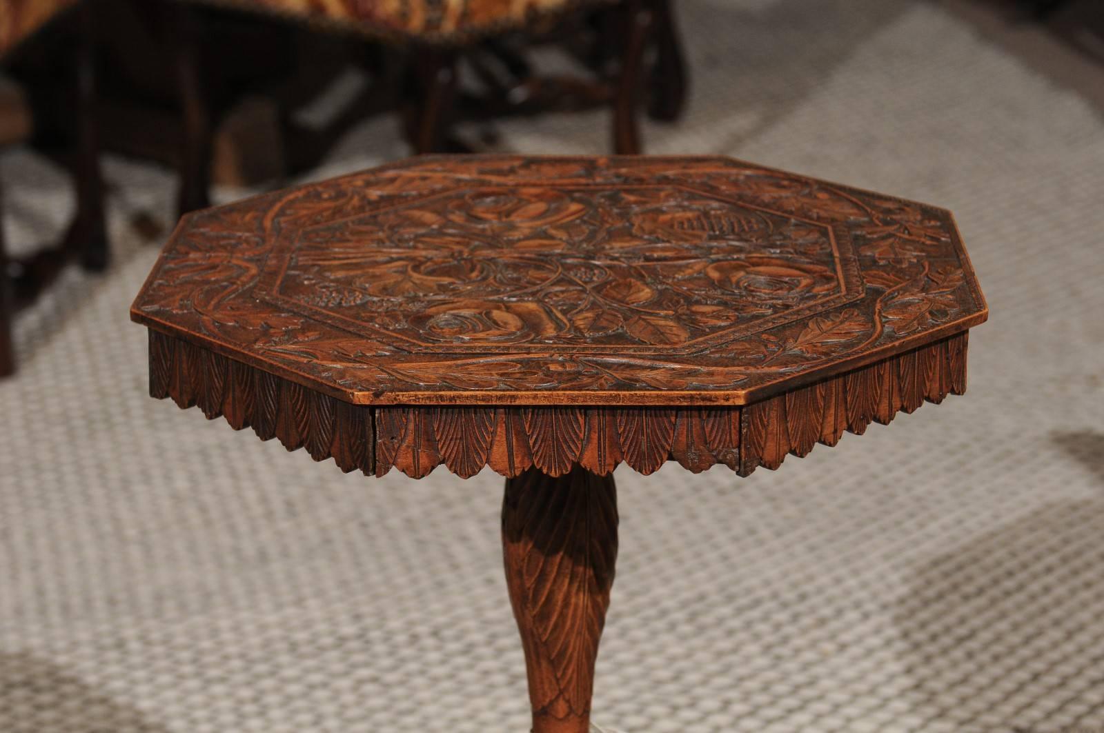 Carved Walnut Tripod Table from the Black Forest For Sale 2