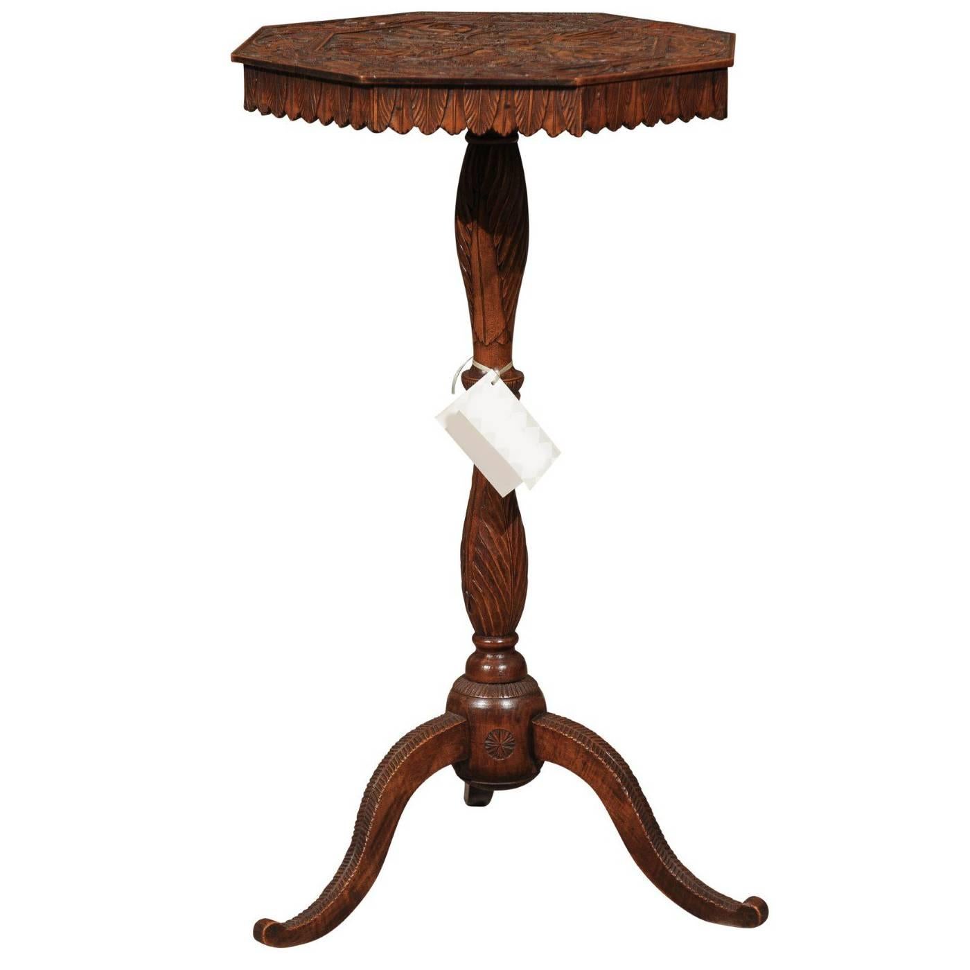 Carved Walnut Tripod Table from the Black Forest For Sale