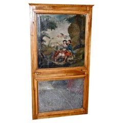 Carved Walnut Trumeau with inset Painting