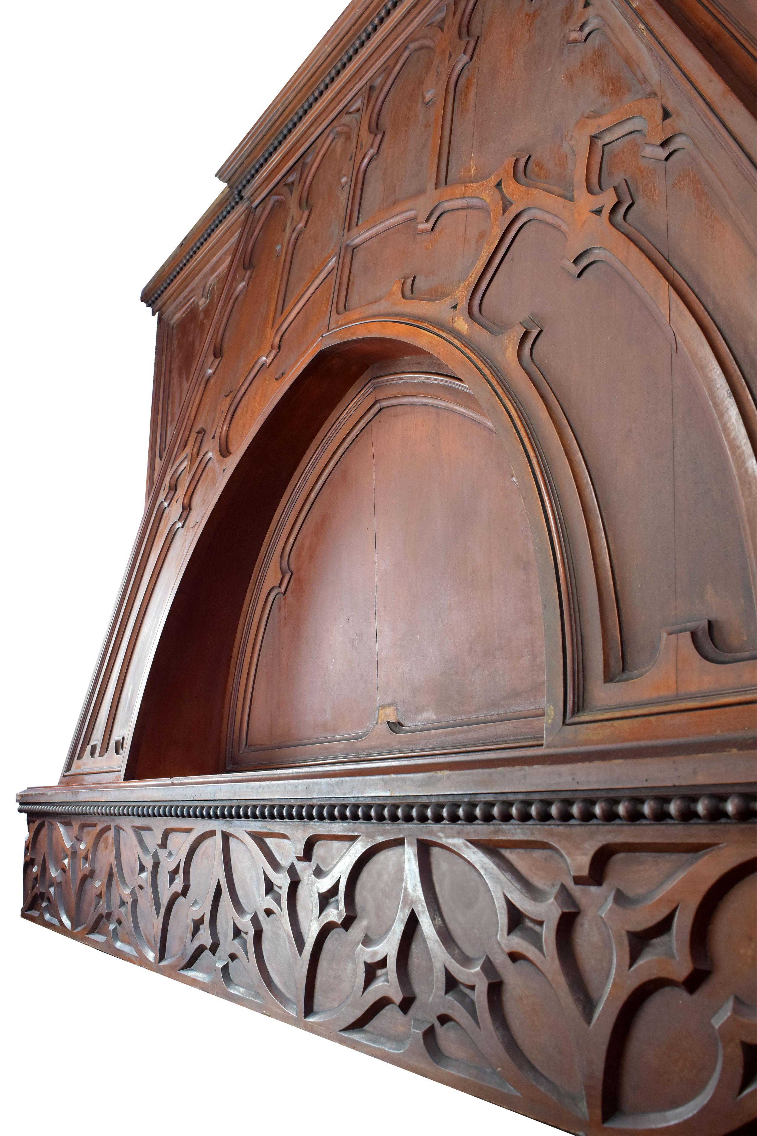 Wood Carved Walnut Tudor Over-Mantel