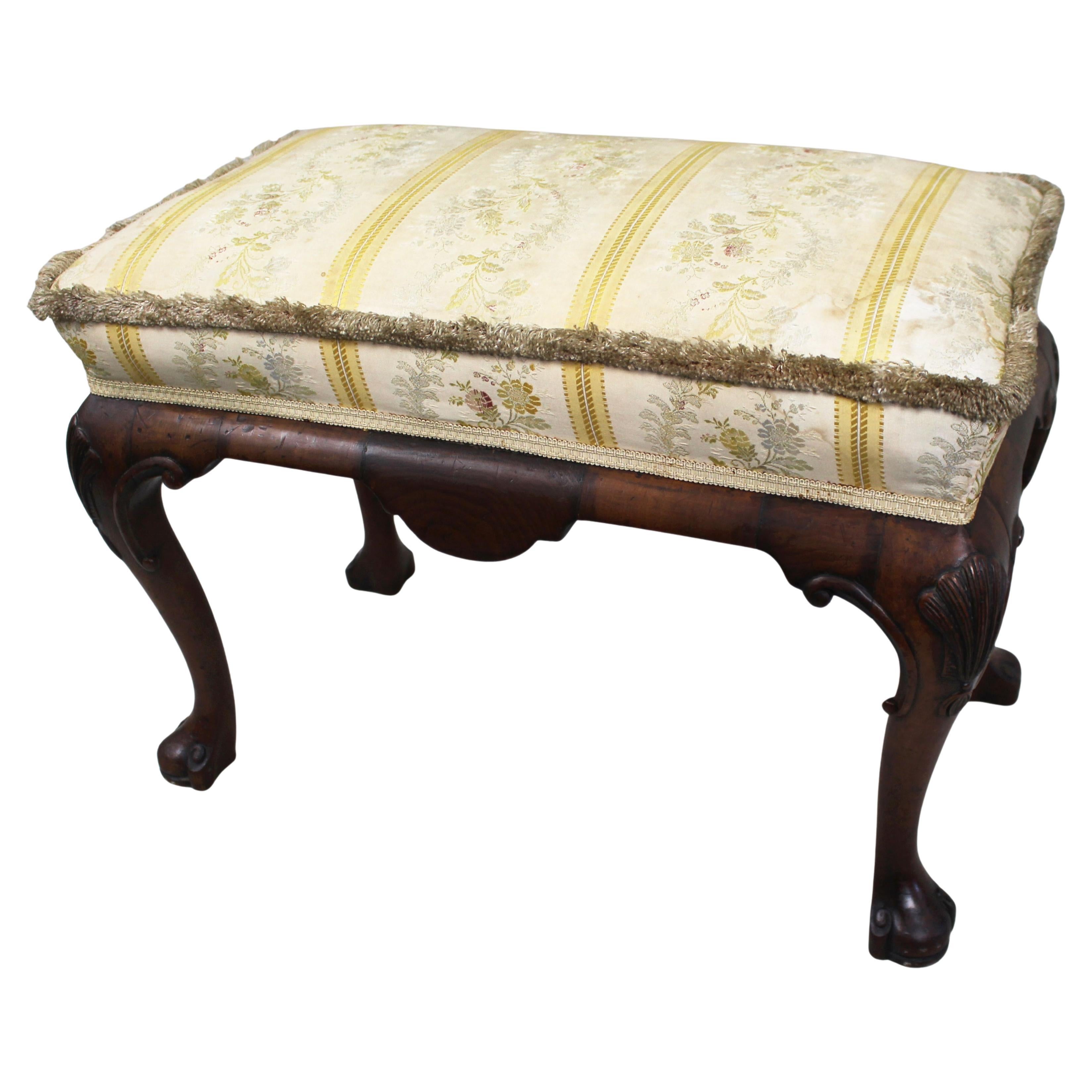 Carved Walnut Upholstered Footstool, c. 1900-1910