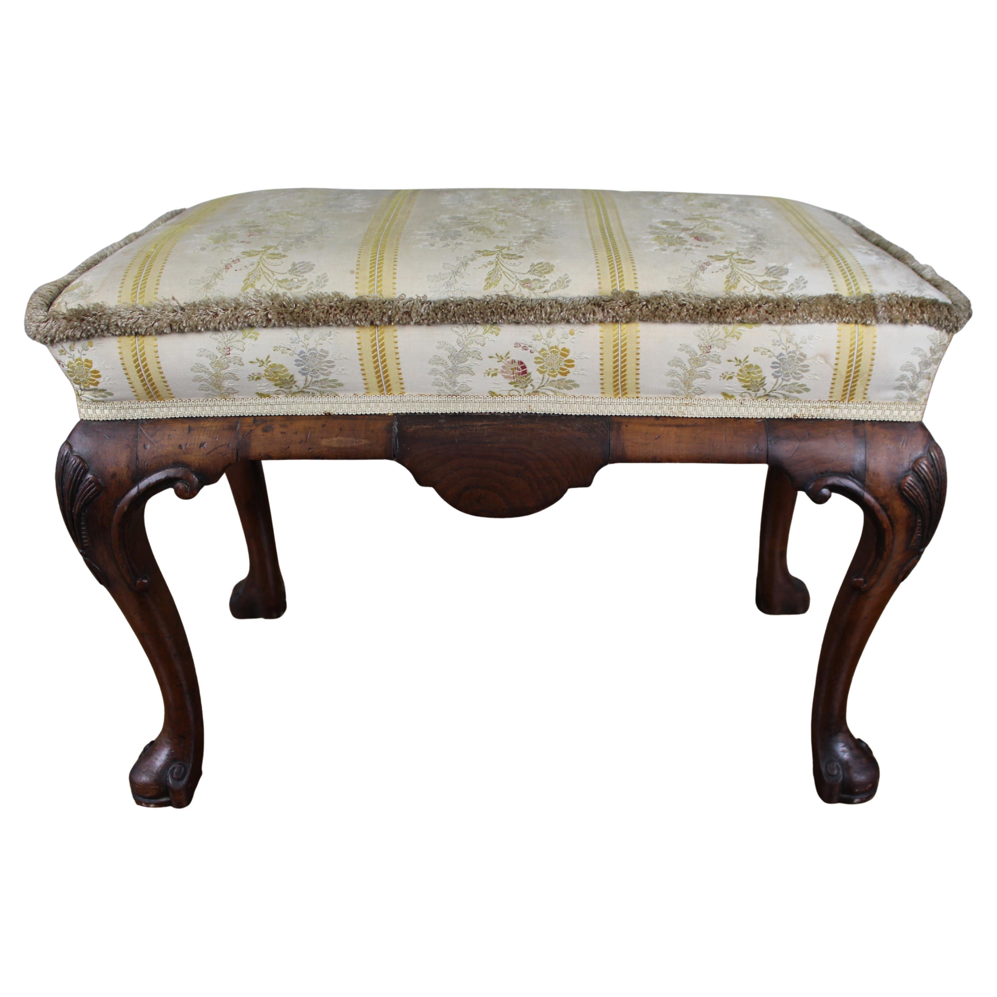 Carved Walnut Upholstered Footstool c.1930 im Angebot