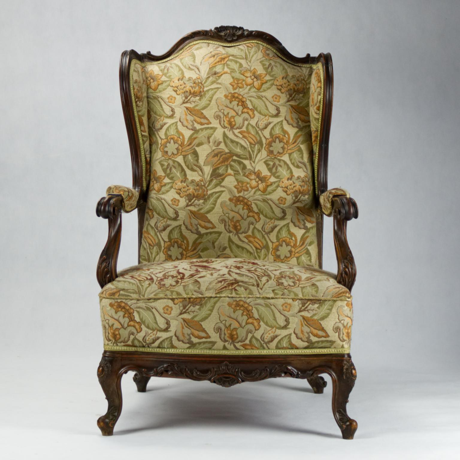 Carved Walnut Wingback Armchair, 19th Century 5