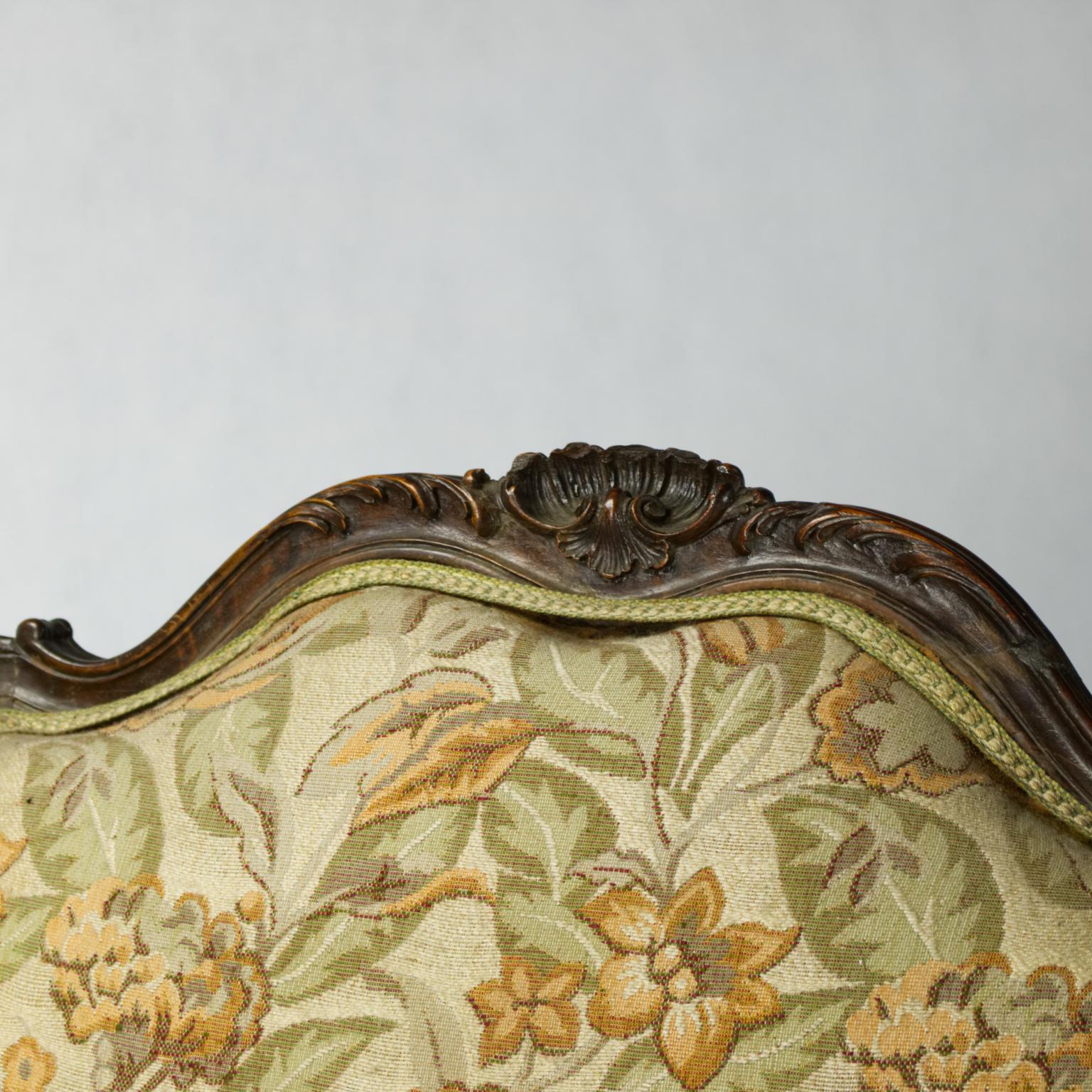 Austrian Carved Walnut Wingback Armchair, 19th Century