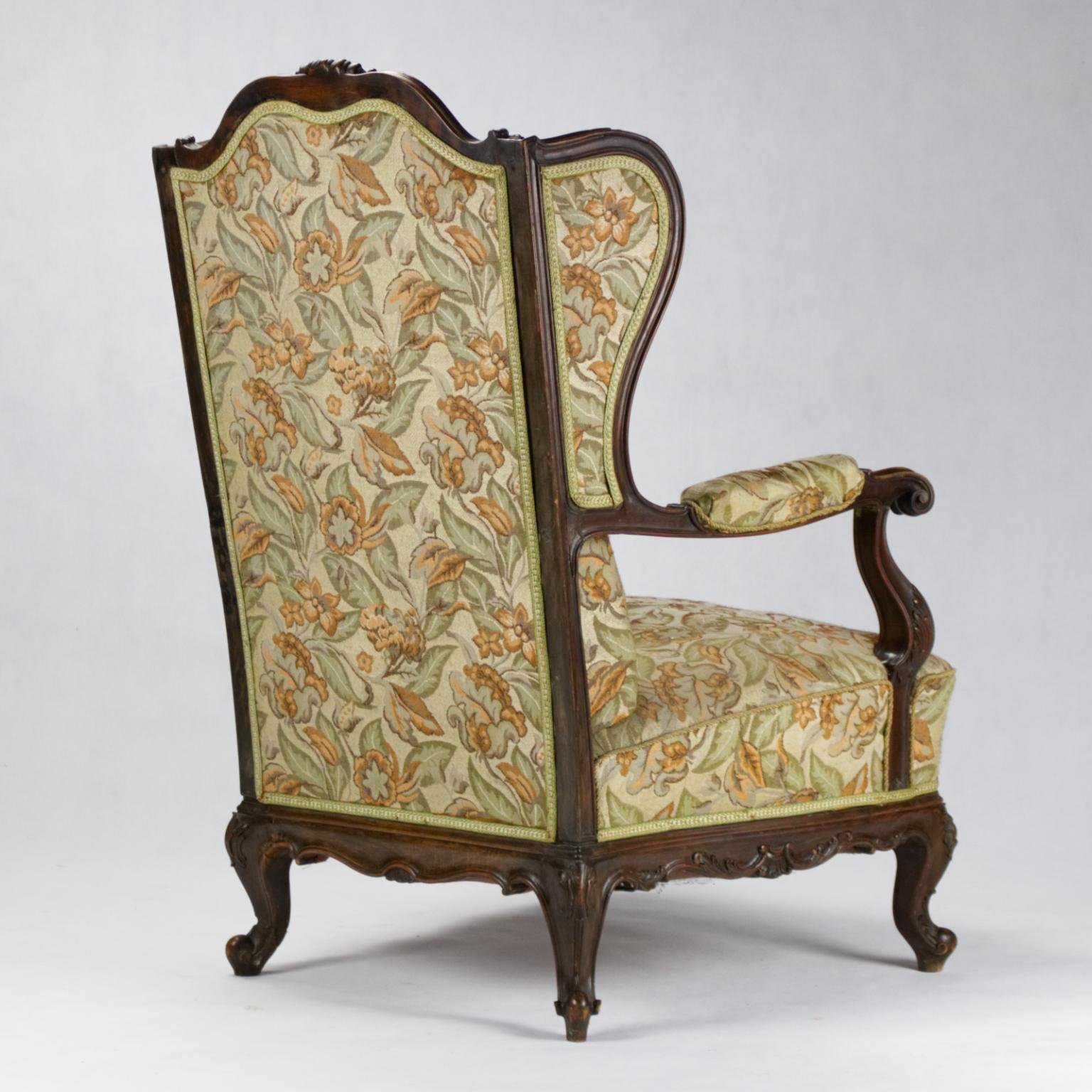 Carved Walnut Wingback Armchair, 19th Century 2