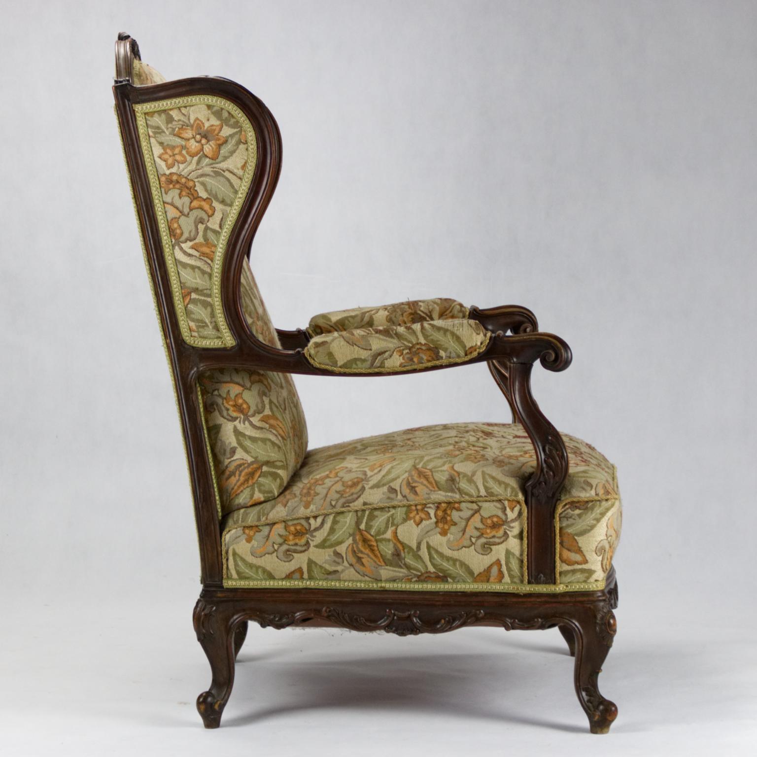 Carved Walnut Wingback Armchair, 19th Century 3