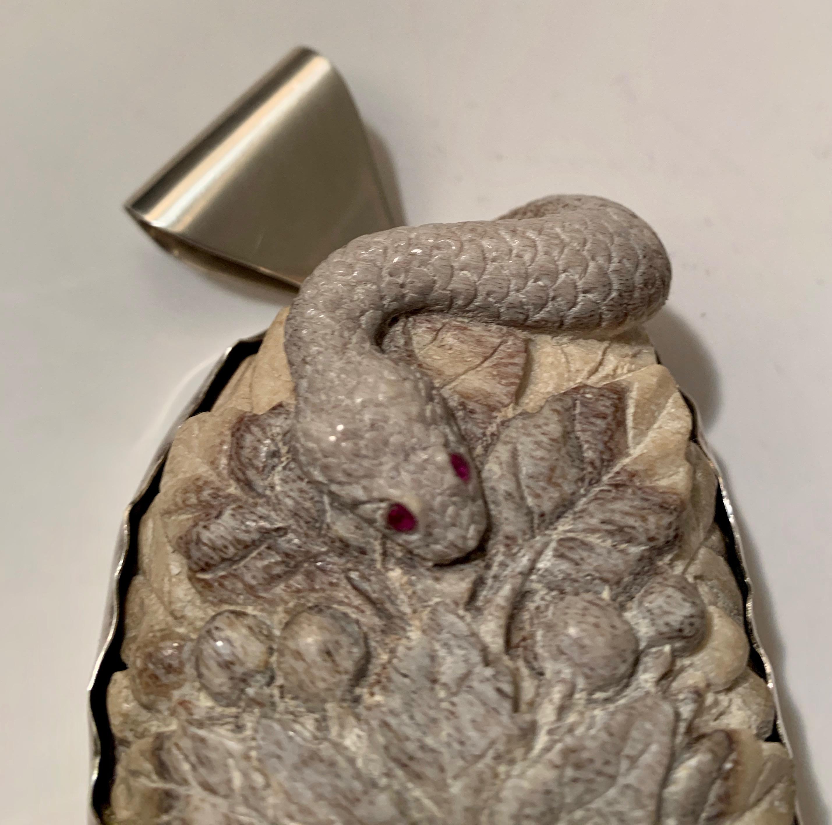 Carved Whale Bone Wrapped in Sterling Silver Pendant Frame In Good Condition For Sale In Los Angeles, CA