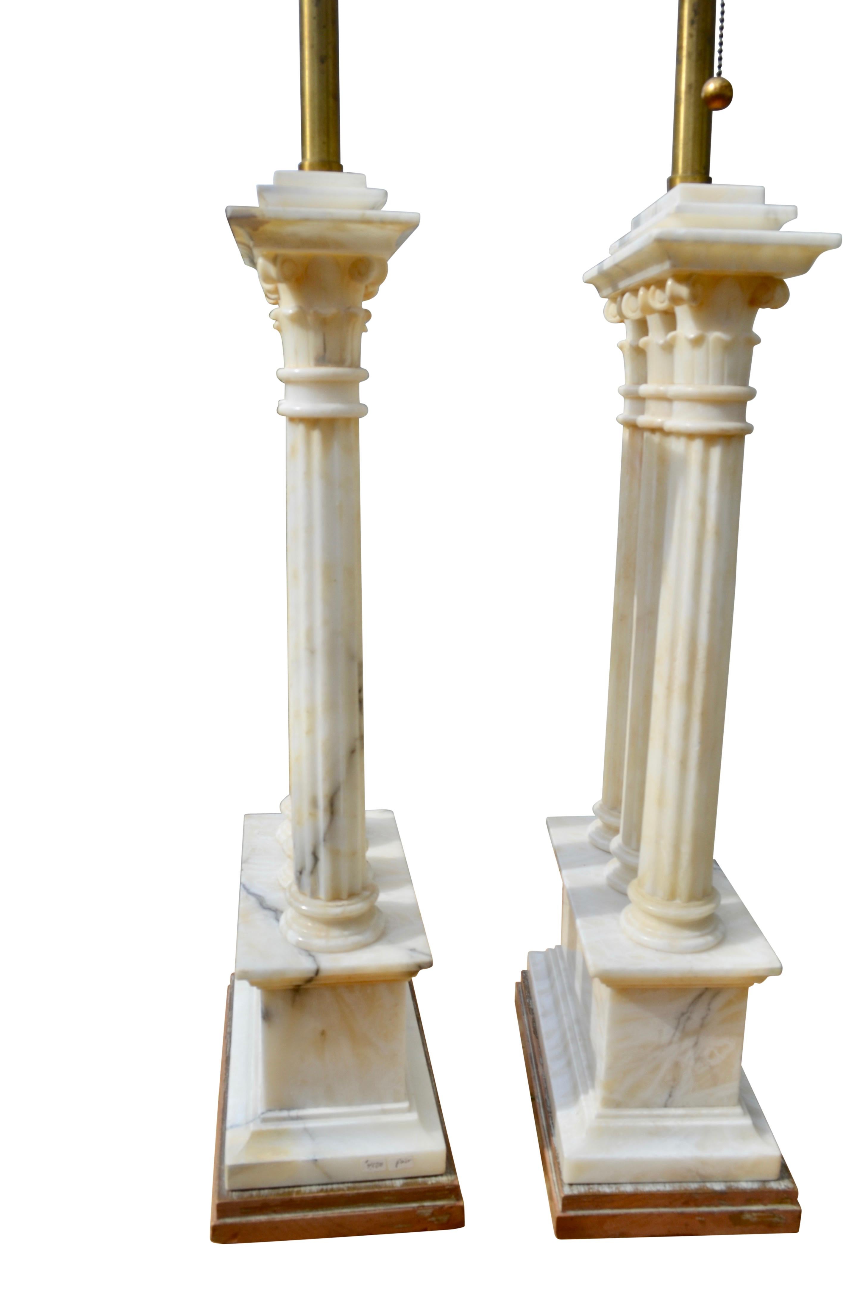 Carved White Alabaster Lamps Modelled After Roman Temple Ruins For Sale 5