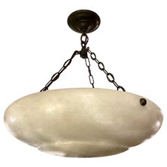 Carved White Art Deco Alabaster Light Fixture