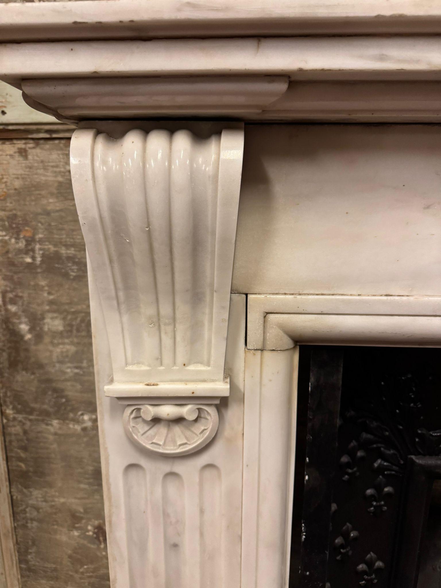 19th Century Carved white Carrara marble fireplace mantle, Italy For Sale