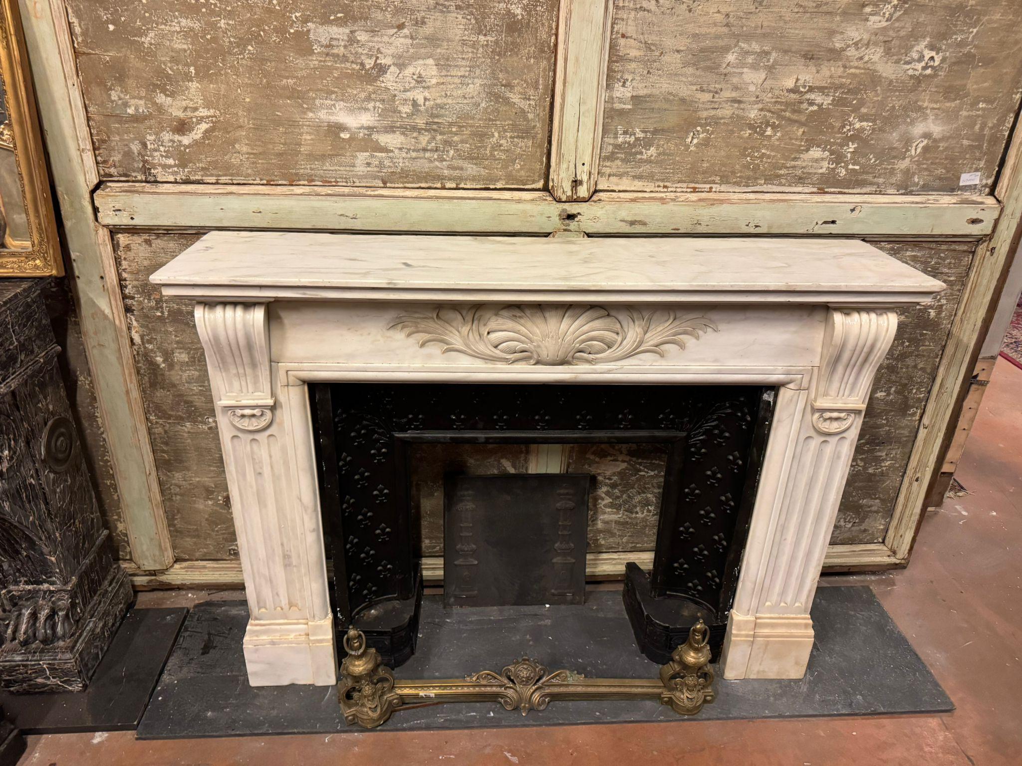 Carrara Marble Carved white Carrara marble fireplace mantle, Italy For Sale