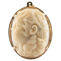 Carved White Coral Cameo Pendant 14K Gold Vintage