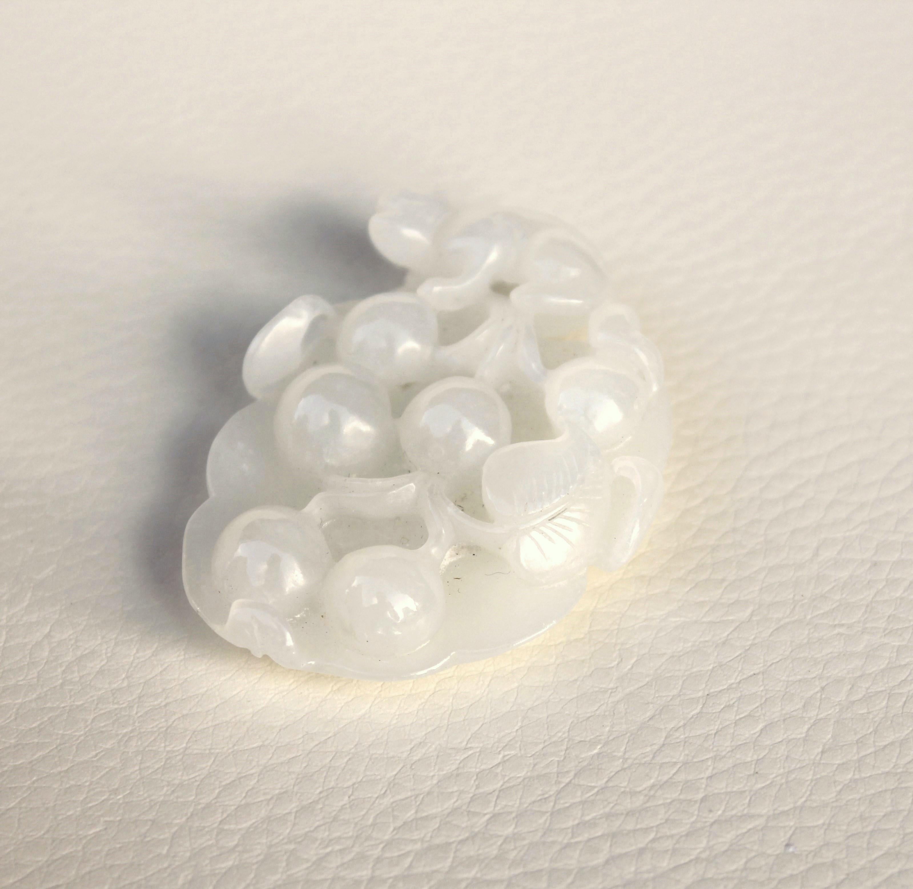 Carved White Jade Pendant -Grapes & Squirrel Motif For Sale 7