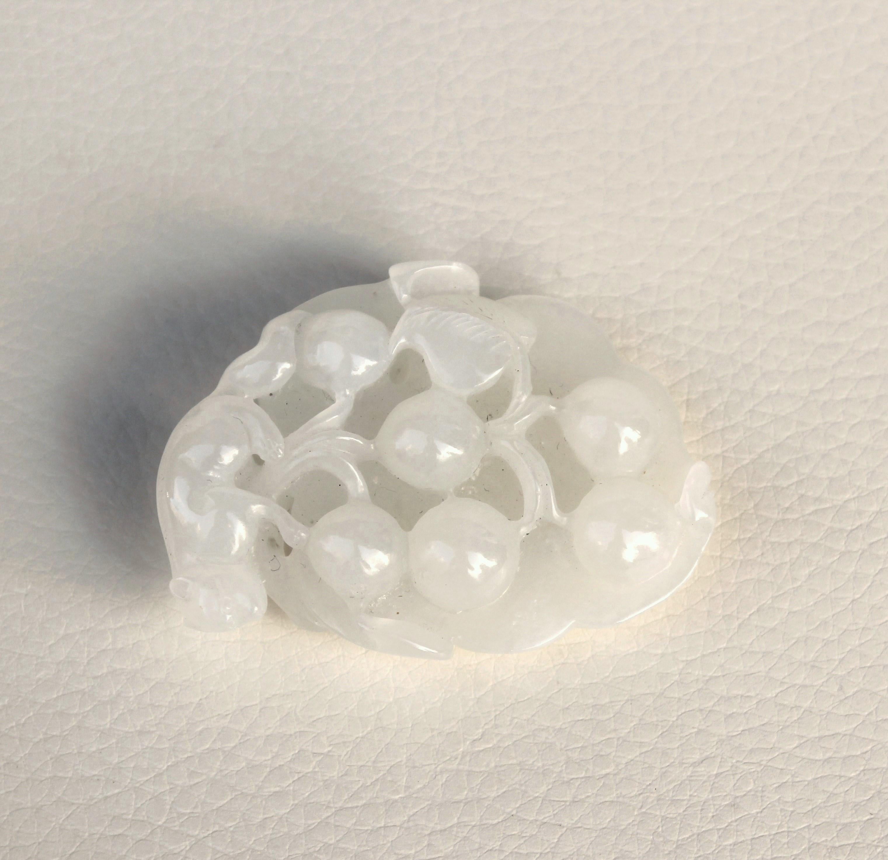Carved White Jade Pendant -Grapes & Squirrel Motif For Sale 8
