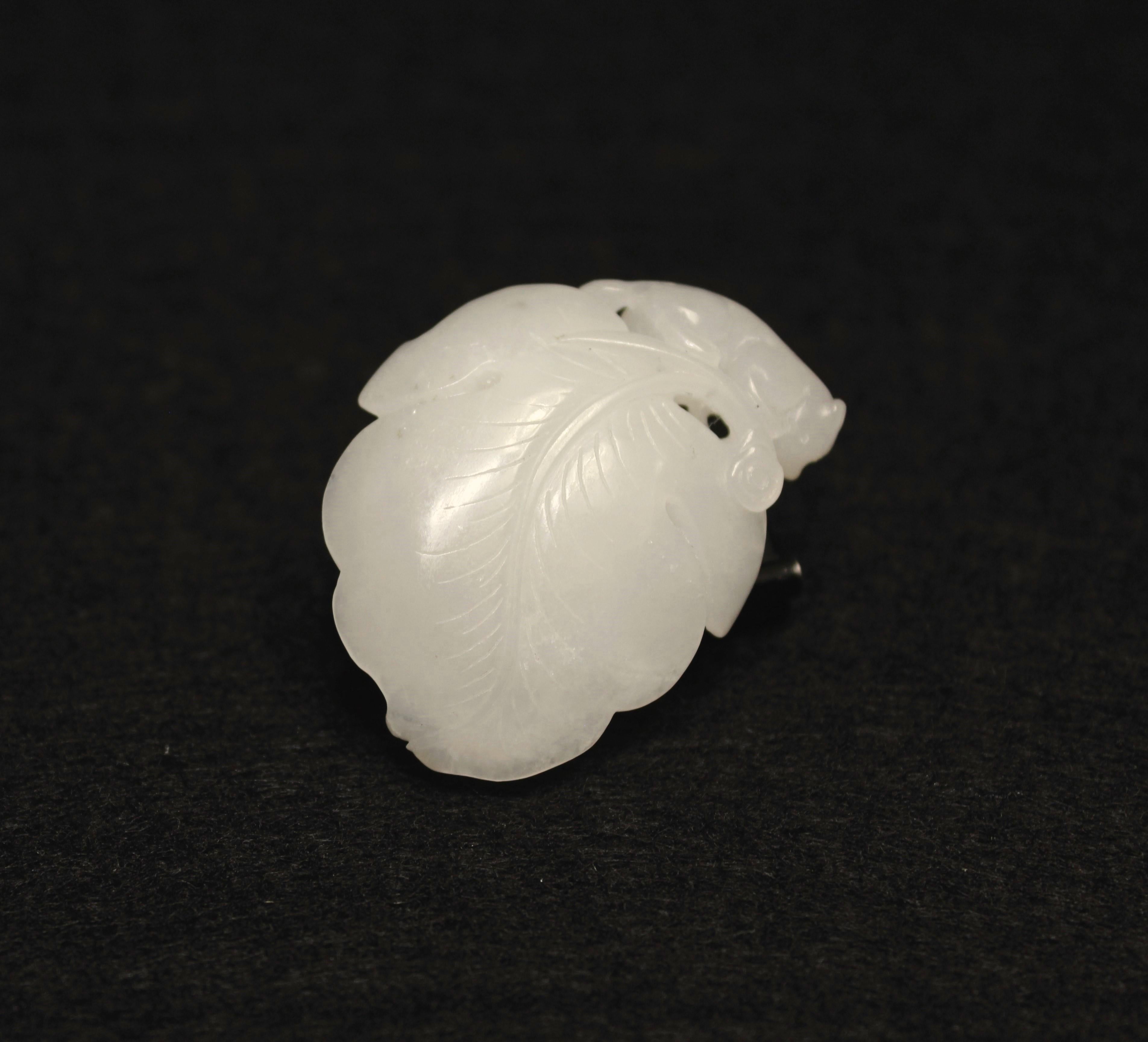 Women's or Men's Carved White Jade Pendant -Grapes & Squirrel Motif For Sale