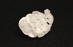 Carved White Jade Pendant -Grapes & Squirrel Motif