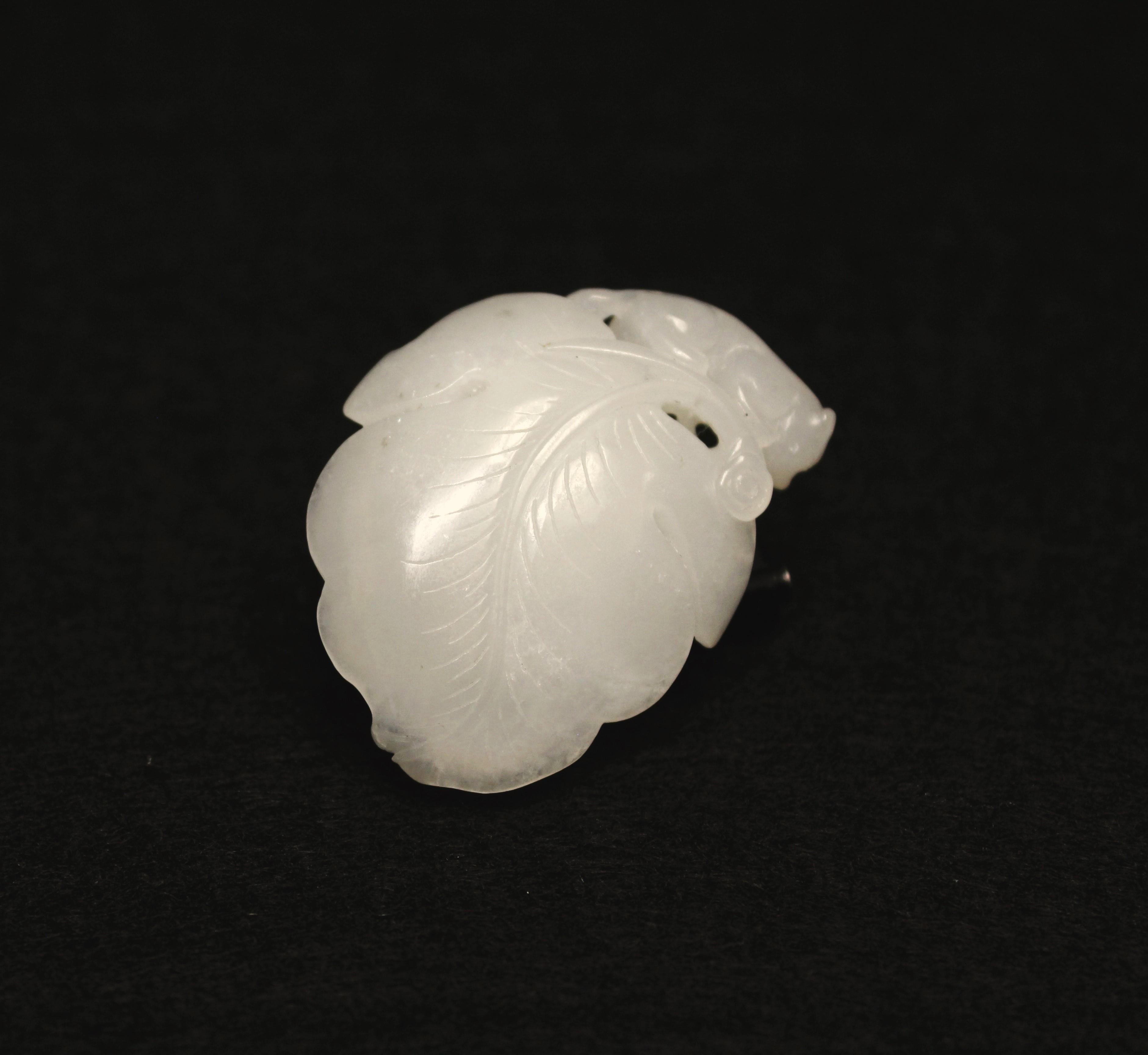 Carved White Jade Pendant -Grapes & Squirrel Motif For Sale 3