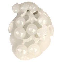 Vintage Carved White Jade Pendant -Grapes & Squirrel Motif