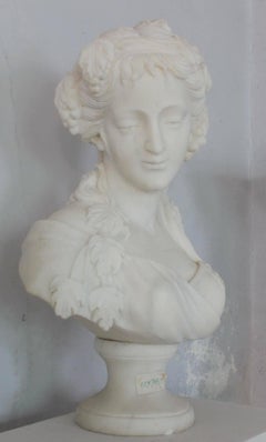 Carved White Marble Bust of Maiden