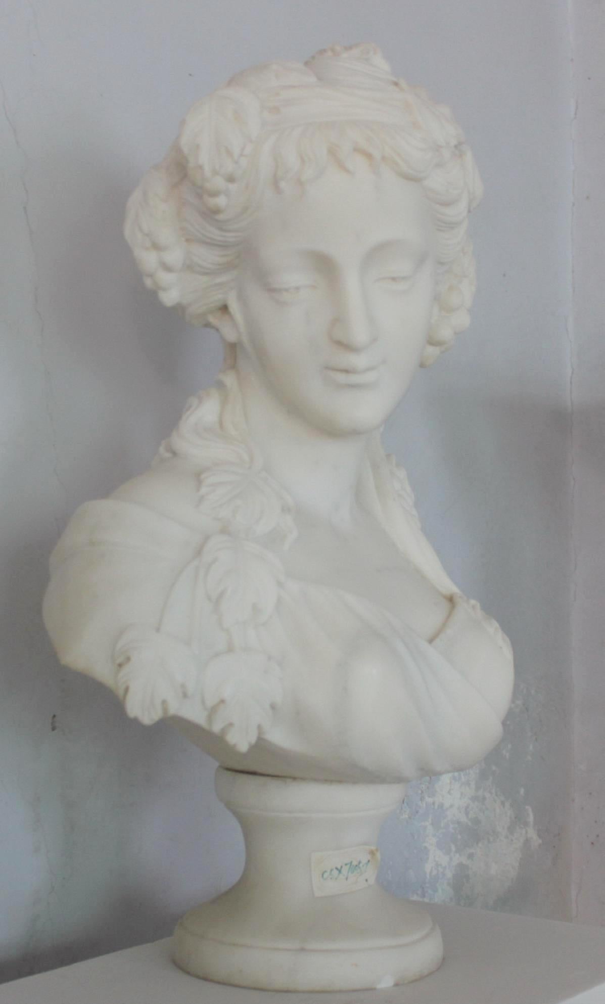 20th Century Carved White Marble Bust of Maiden For Sale