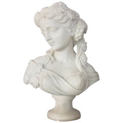 Carved White Marble Bust of Maiden
