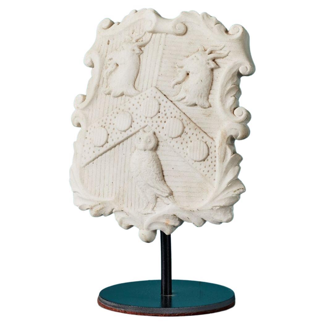 Carved White Marble Coat of Arms For Sale