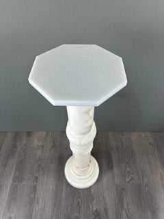 Carved White Marble Column, Mid-20th Century