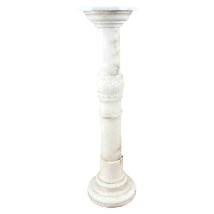 Carved White Marble Column, Mid-20th Century, Elegant Design, 94" Tall