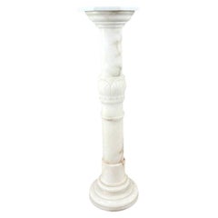 Carved White Marble Column, Mid-20th Century
