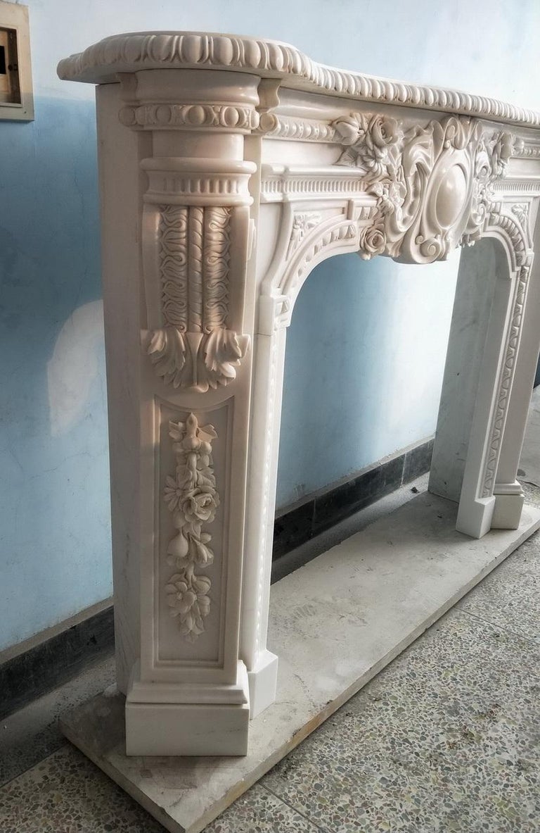 Carved White Marble Decorative Fire Surround For Sale at 1stDibs