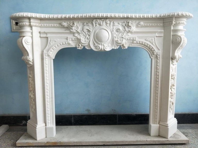 Carved White Marble Decorative Fire Surround For Sale at 1stDibs