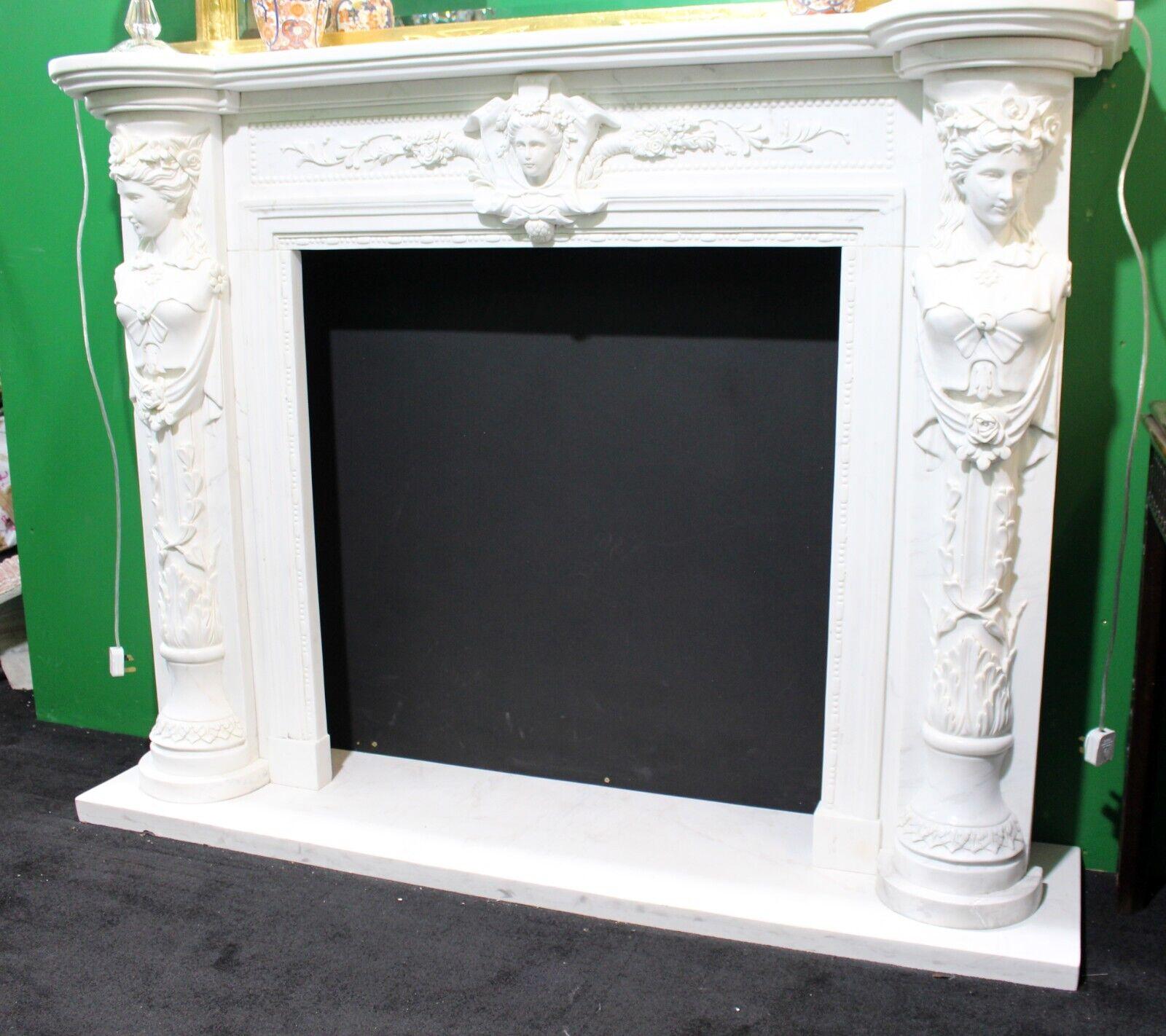 Carved White Marble Fireplace Surround with Caryatid Figures In Good Condition For Sale In Worcester, GB