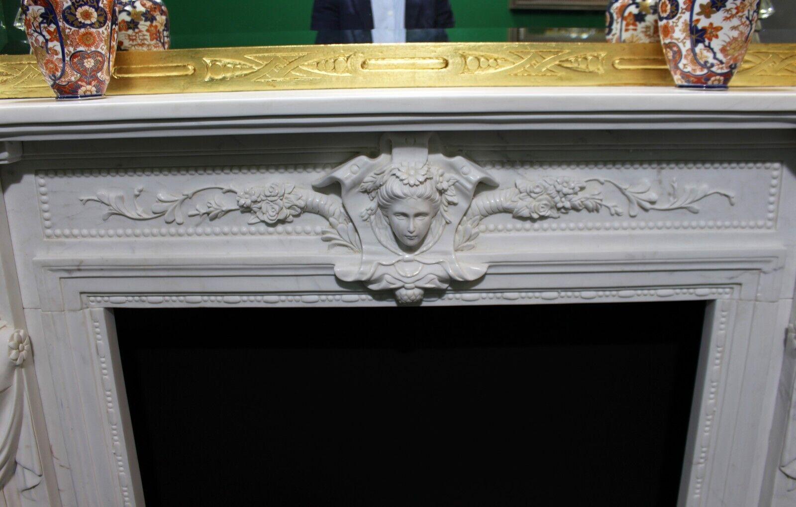 Contemporary Carved White Marble Fireplace Surround with Caryatid Figures For Sale