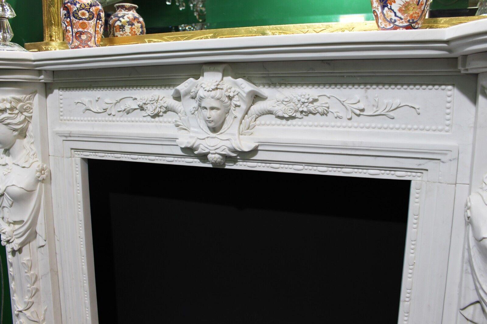 Carved White Marble Fireplace Surround with Caryatid Figures For Sale 2