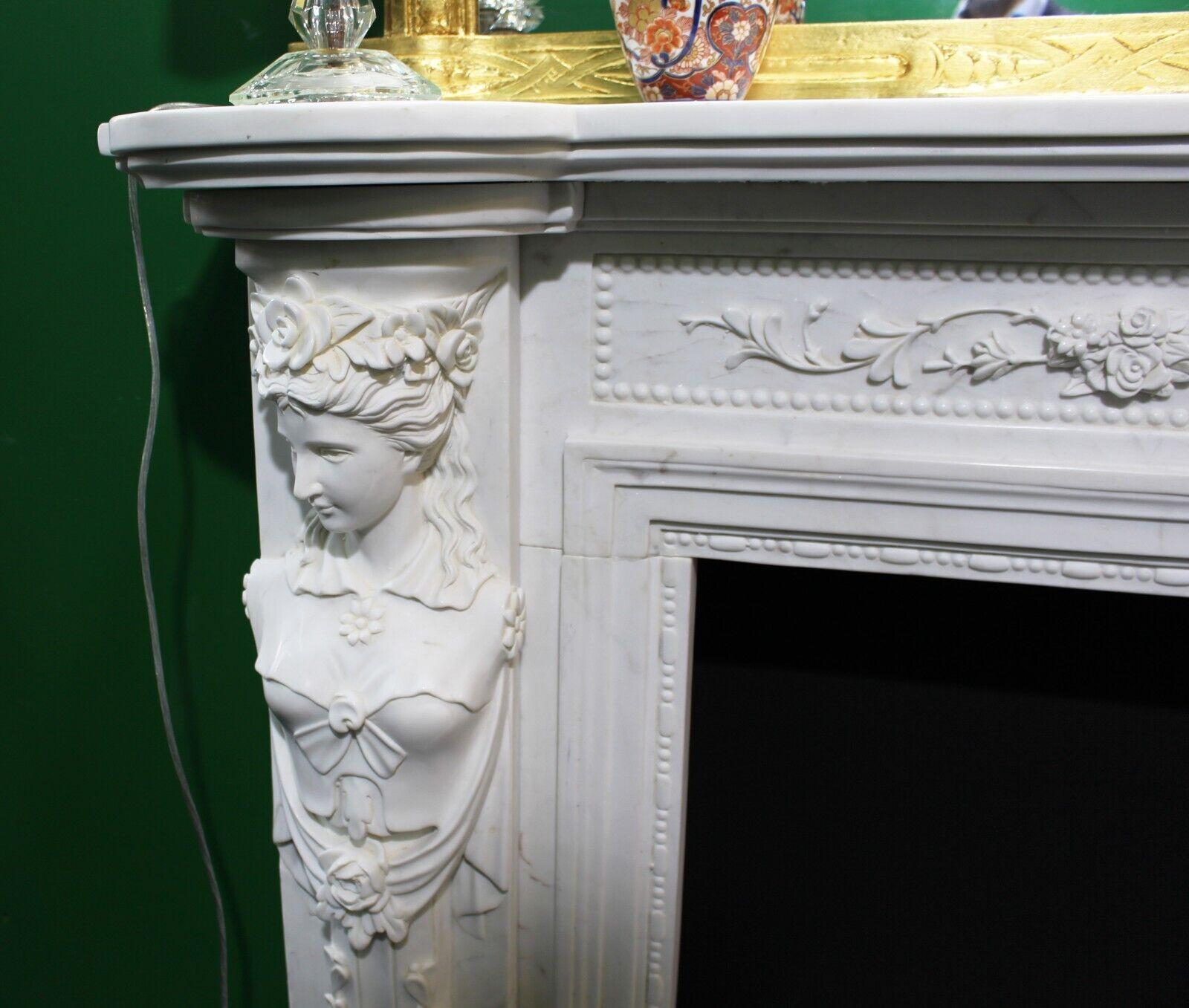 Carved White Marble Fireplace Surround with Caryatid Figures For Sale 3