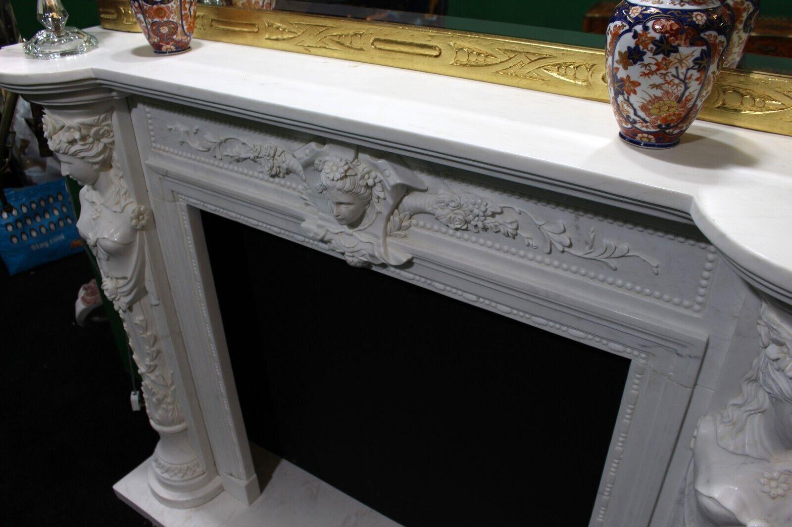 Carved White Marble Fireplace Surround with Caryatid Figures For Sale 5