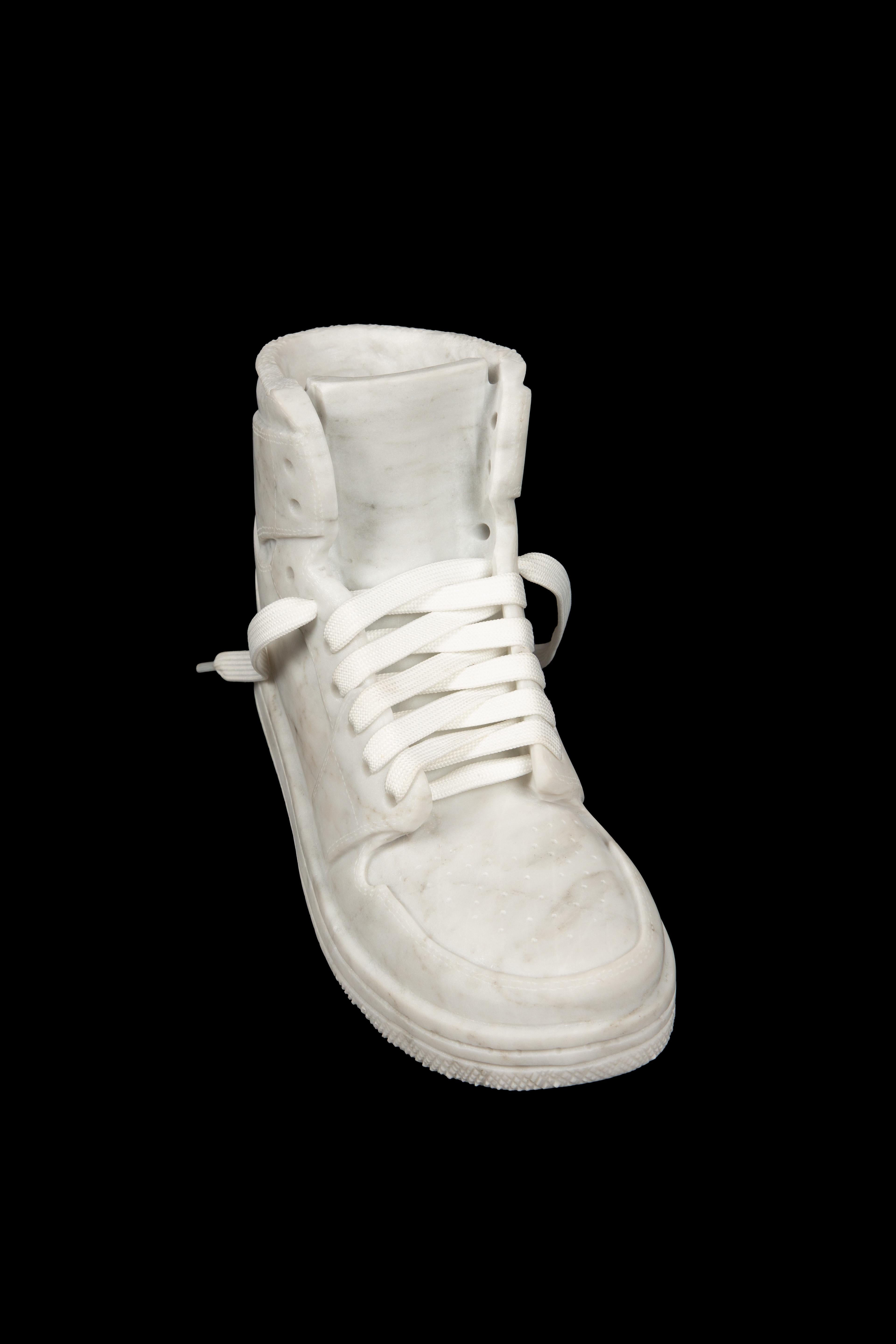 American Carved White Marble Hightop Sneaker sculpture