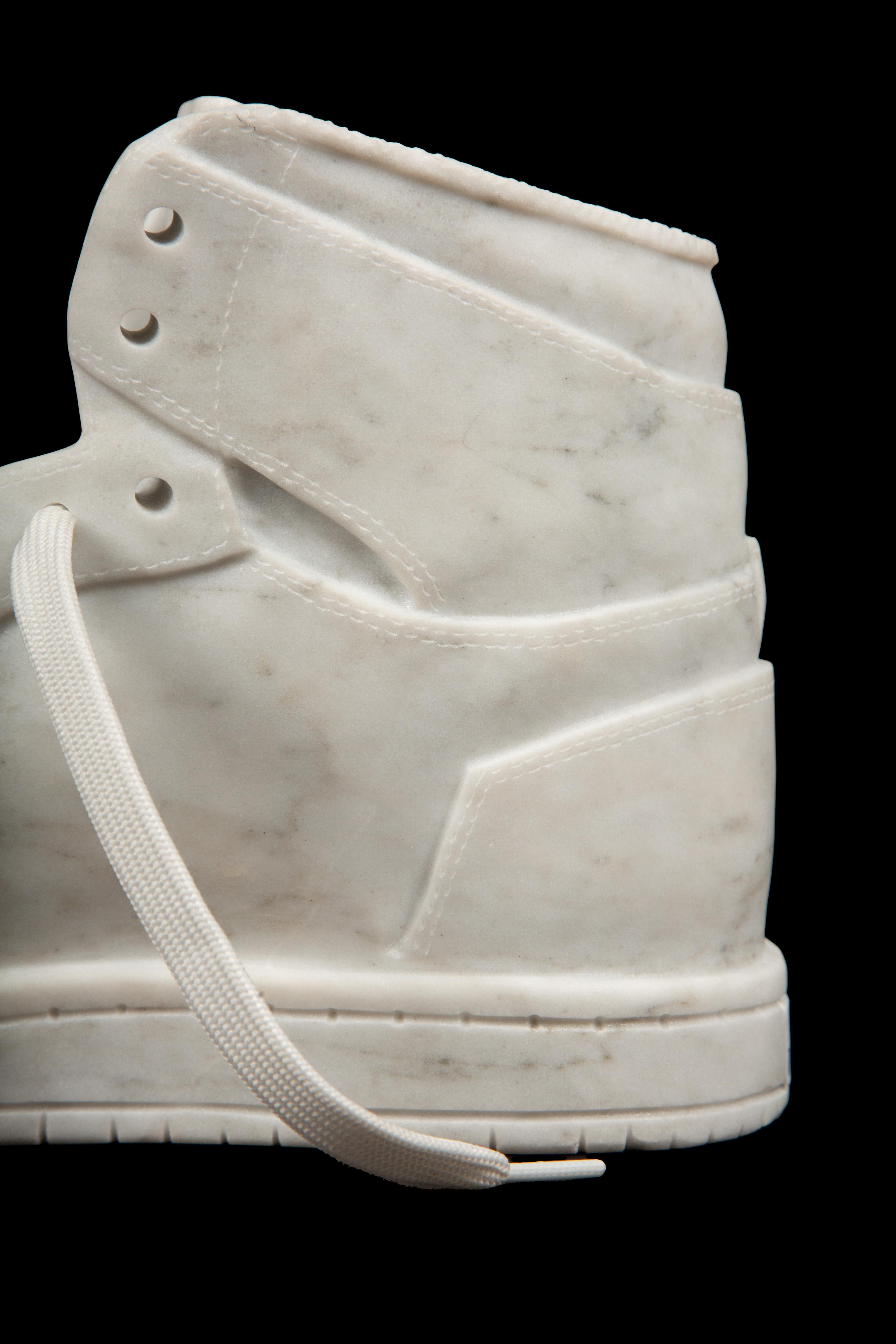 Contemporary Carved White Marble Hightop Sneaker sculpture