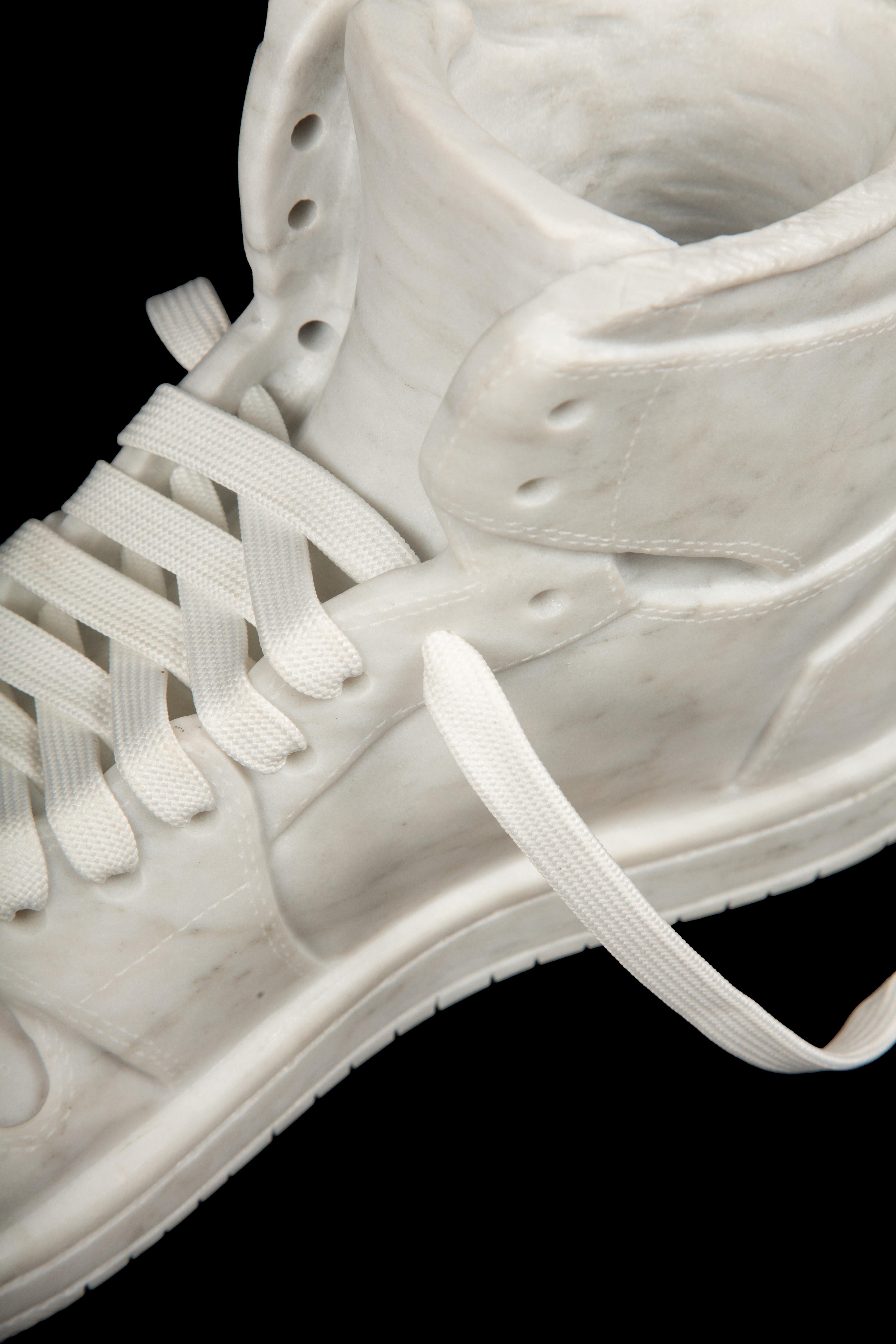 Carved White Marble Hightop Sneaker sculpture 1