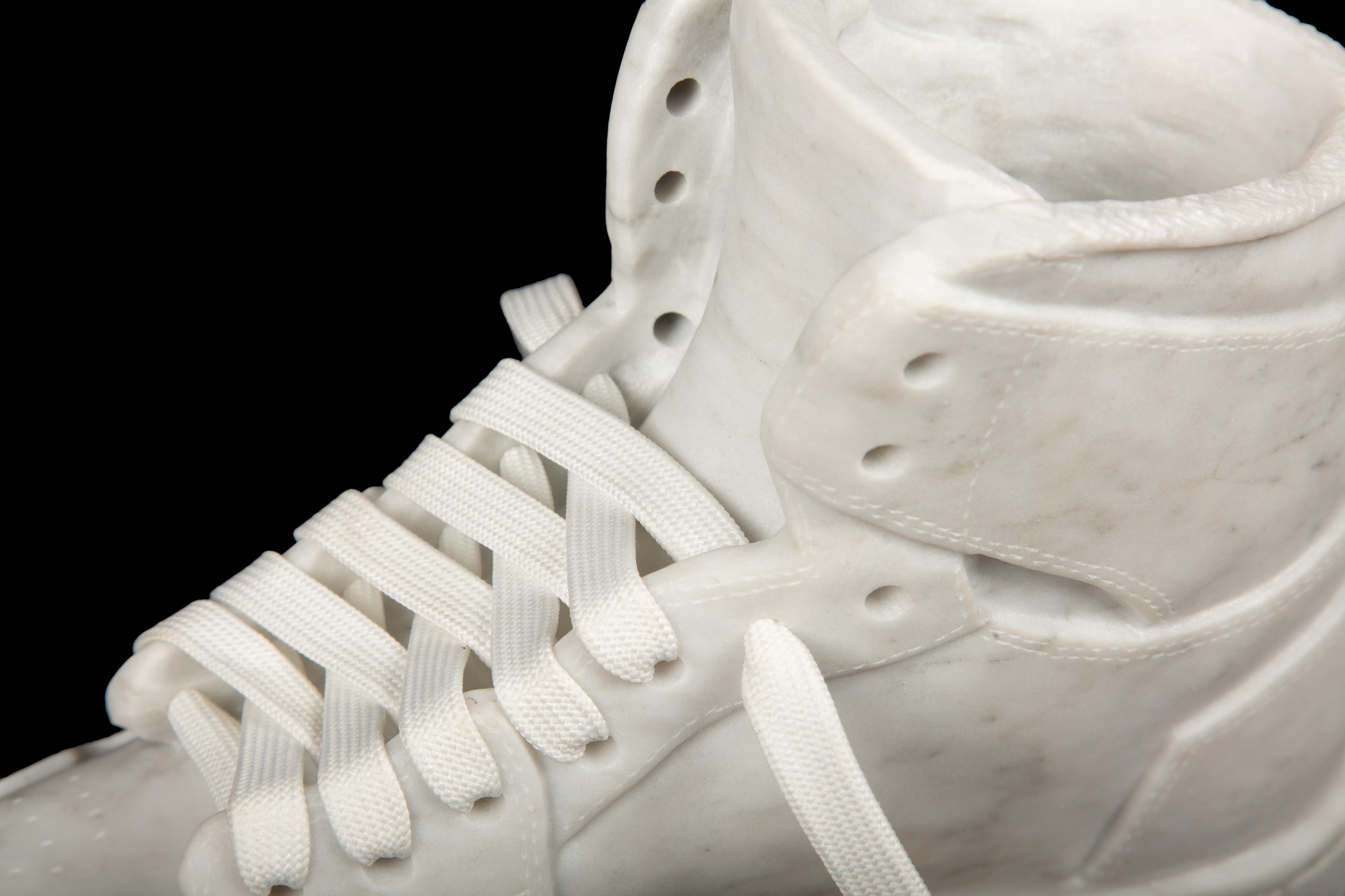 Carved White Marble Hightop Sneaker sculpture 2