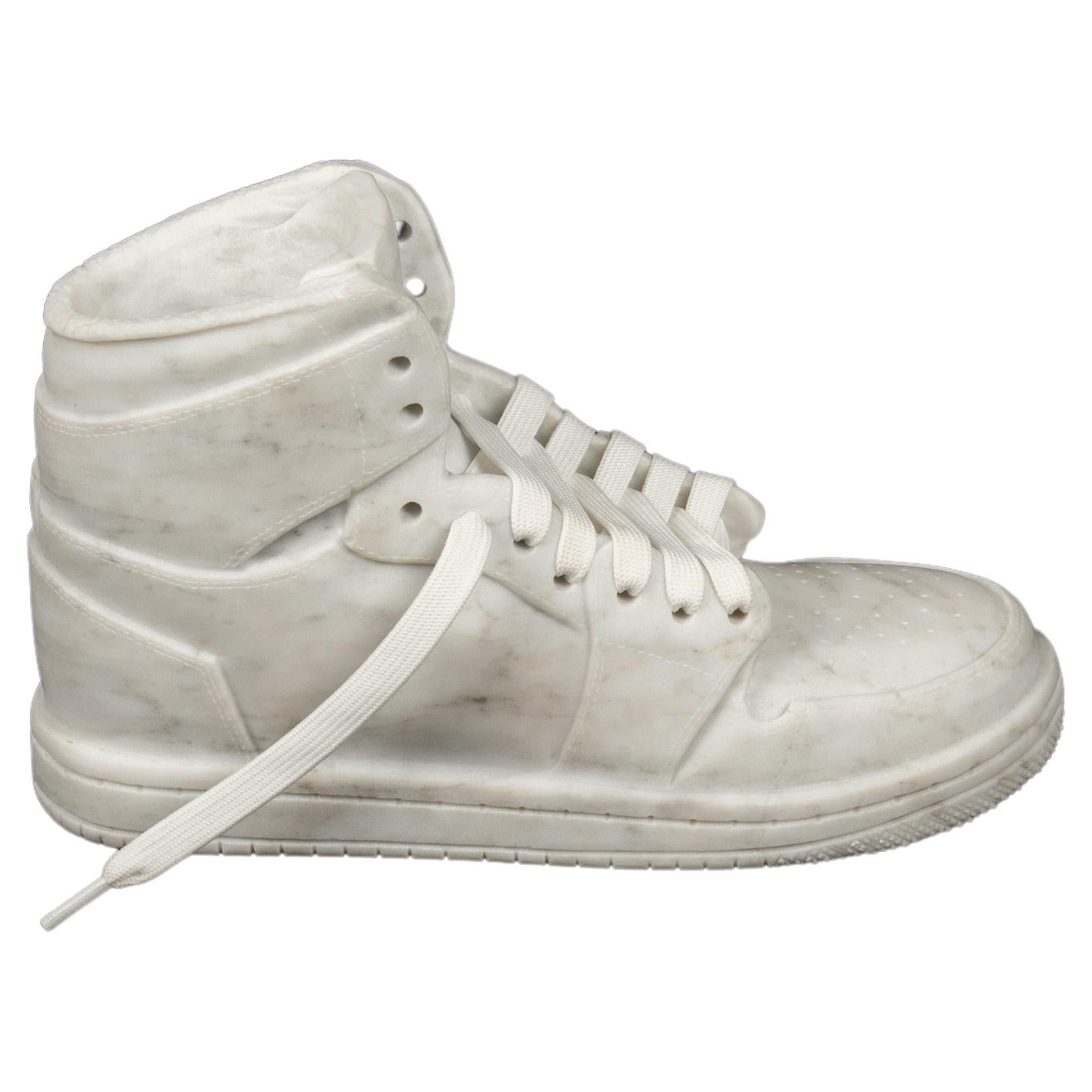 Carved White Marble Hightop Sneaker sculpture