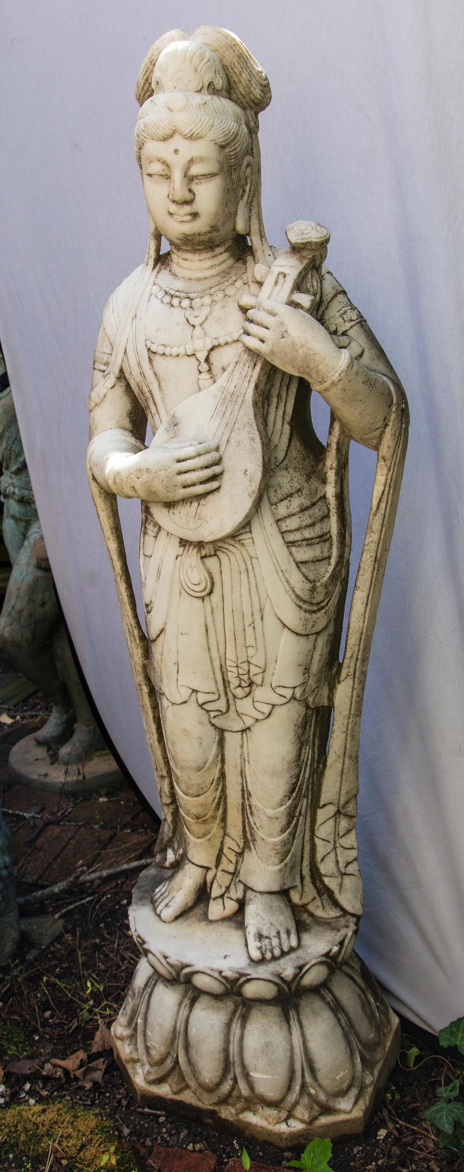 Carved White Marble Standing Figure of a Chinese Goddess 1