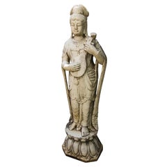 Carved White Marble Standing Figure of a Chinese Goddess