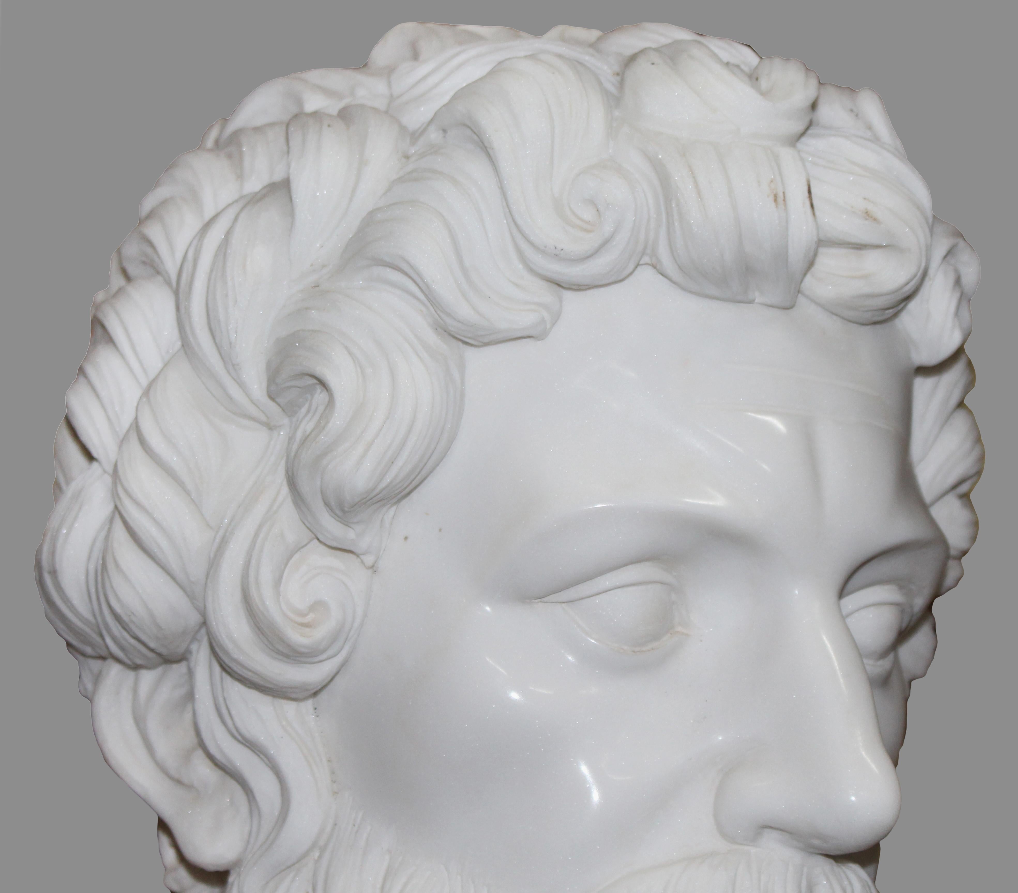 European Carved White & Rouge Marble Bust of Marcus Aurelius