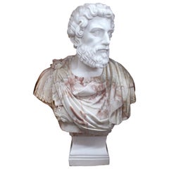Carved White & Rouge Marble Bust of Marcus Aurelius