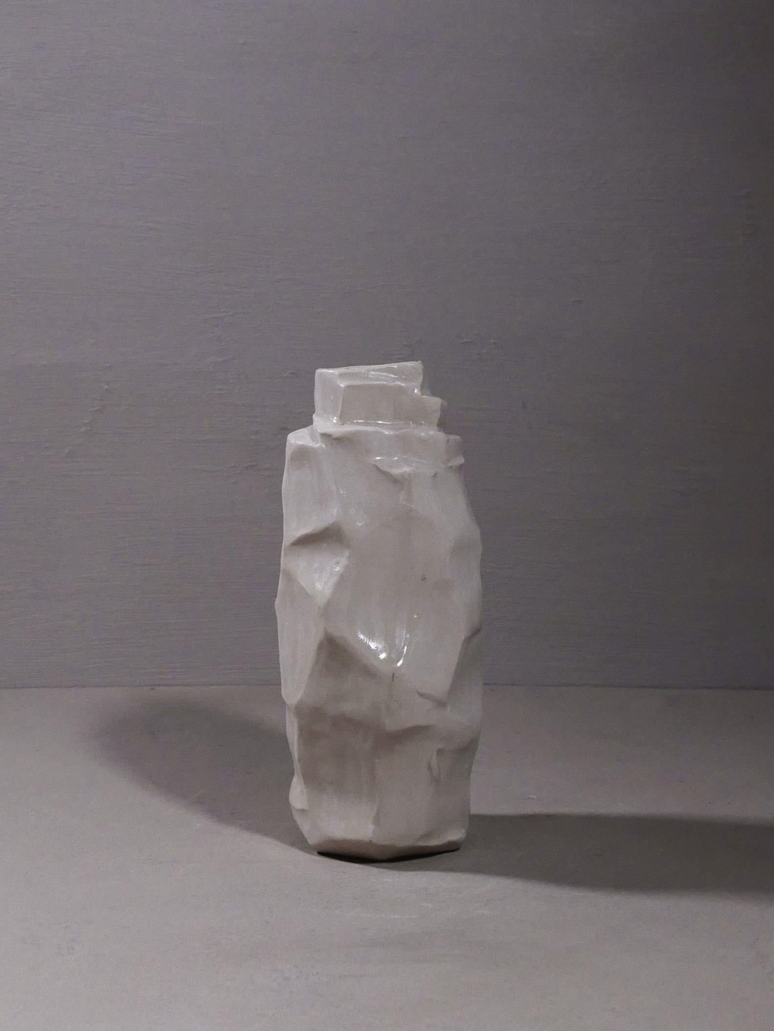 Contemporary Carved White Vase For Sale