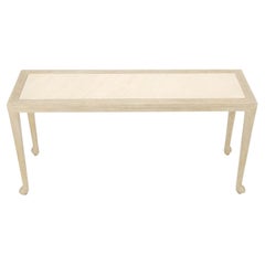 Carved & White Wash Finish Stone Travertine like Top Rectangle Console Table