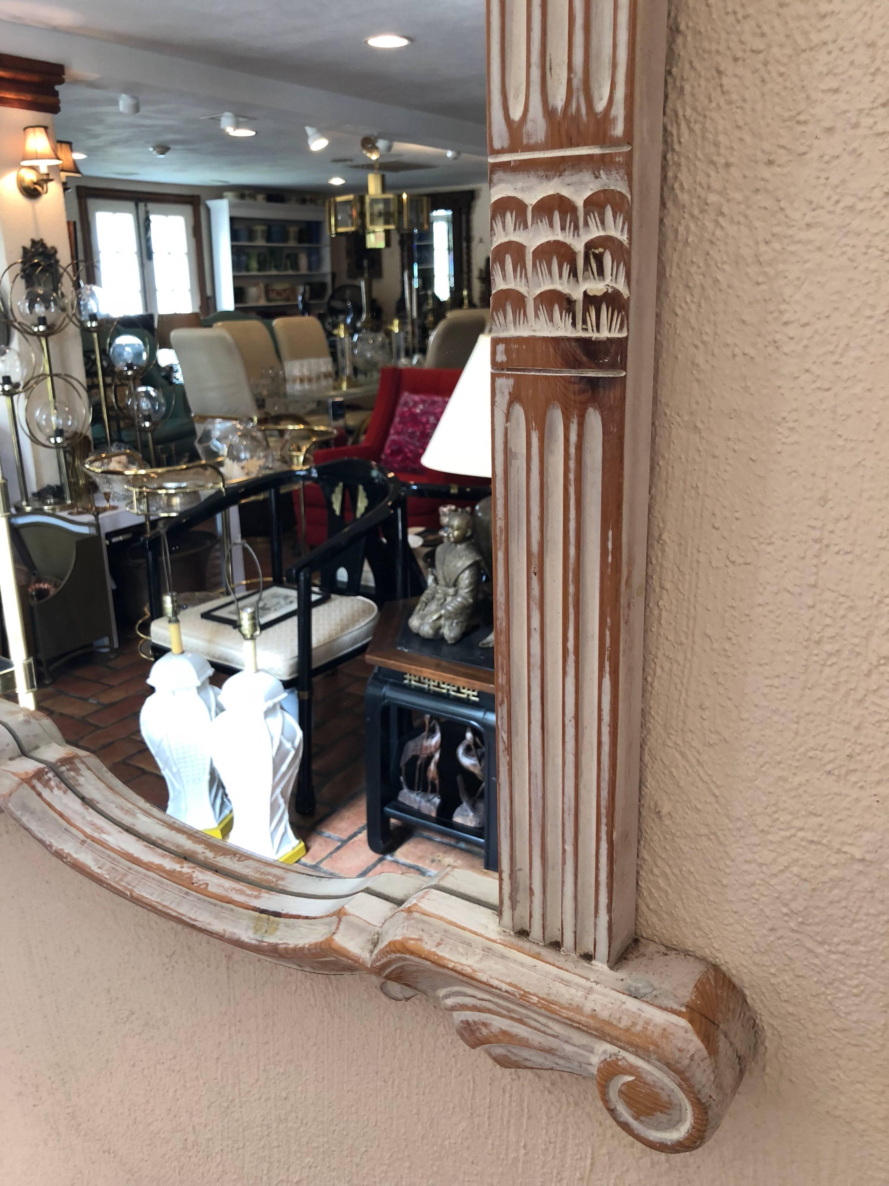 Hollywood Regency Carved White-Washed Wooden Mirror from Spain