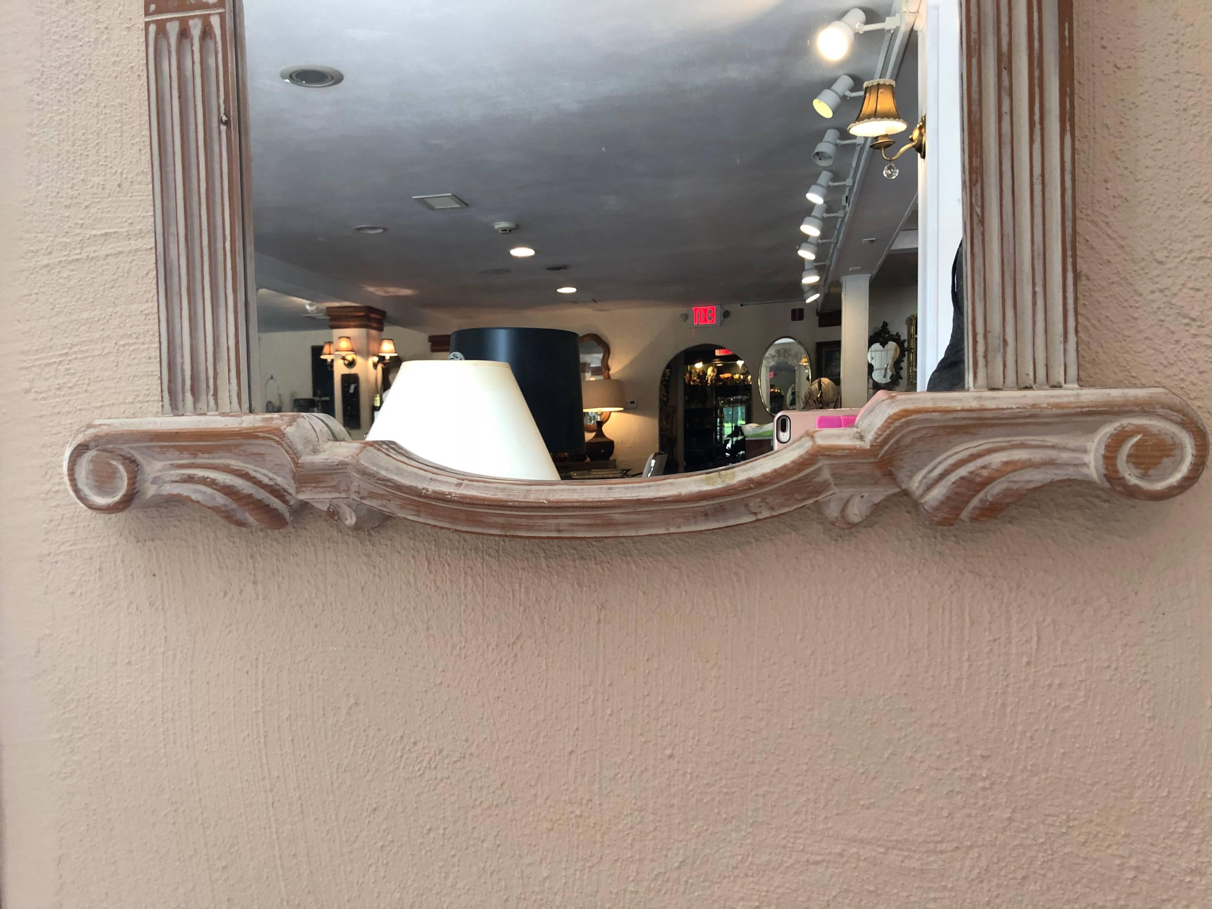 Carved White-Washed Wooden Mirror from Spain In Good Condition In Redding, CT